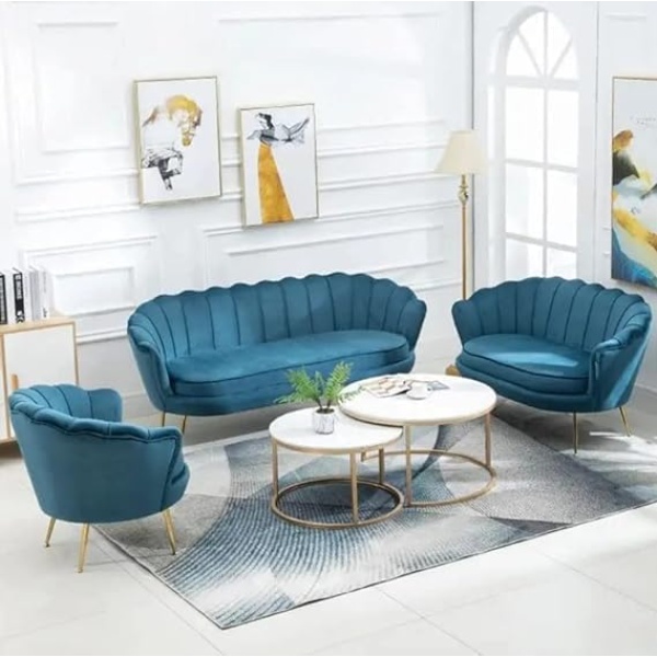 Ripple FURNITURE Modern color velvet beauty salon clothing store living room sofa set (Turqouise)