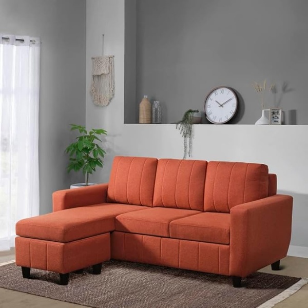 Ripple FURNITURE Modern Fabric Sofa (Interchangeable Sectional Sofa, Ember Orange)