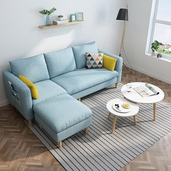 Ripple FURNITURE Maple Sectional Fabric Sofa Set Cotton Furniture Home Apartment Hotel Green (Light Blue)
