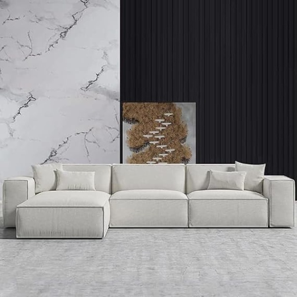 Ripple FURNITURE L Shape Luxury Sofa Set Modern Design Furniture Sectional Couch Living Room Sofas (White)