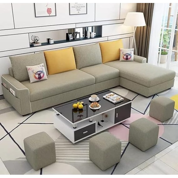 Ripple FURNITURE Simple combination removable and washable three-person small apartment sofa modern sectional sofa