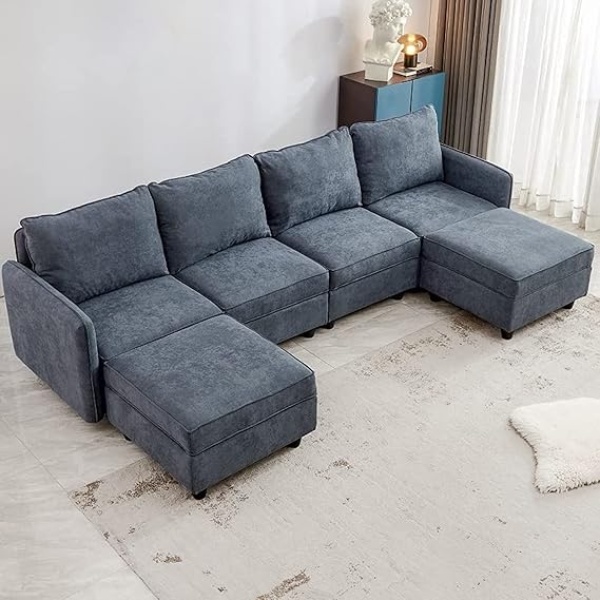 Ripple FURNITURE U Shape Luxury Sofa Set Modern Design Furniture Sectional Couch Living Room Sofas (Grey)