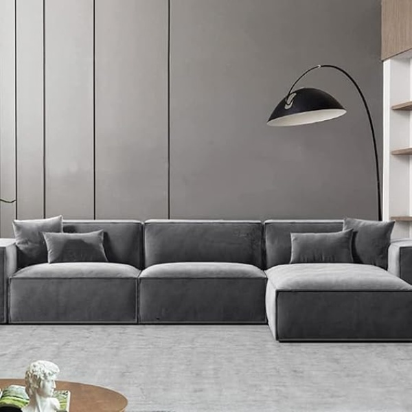 Ripple FURNITURE Modern Design L Shape Luxury Sofa Set (Grey)