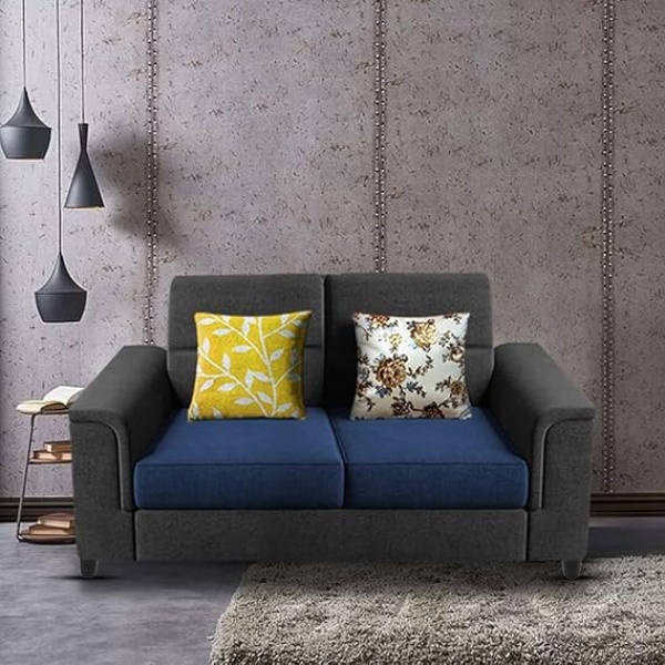 Ripple FURNITURE 2 Seater Sofa Set for Living Room (Black Blue)