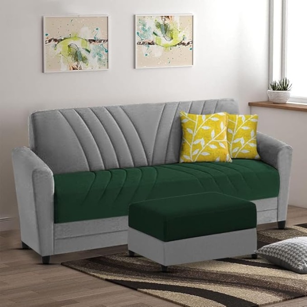 Ripple FURNITURE Elegance Essence 3 Seater Sofa Set with Ottoman (Green Grey)