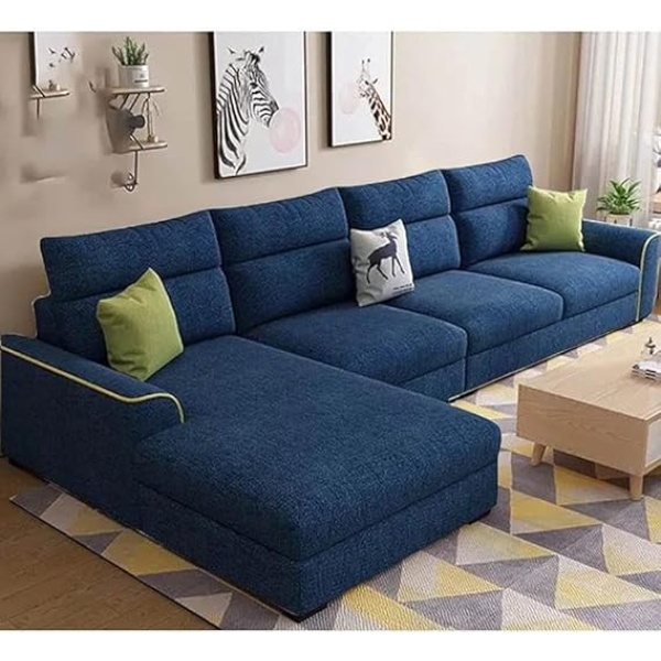 Ripple FURNITURE Elegant 4 Seater L Shape Sofa For Living Room (Dark Blue)