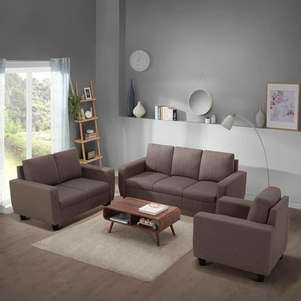 Ripple FURNITURE Modern Fabric Sofa (3+2+1 Seater, Pebble Brown)