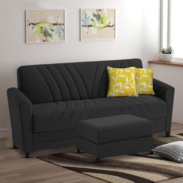 Ripple FURNITURE Elegance Essence 3 Seater Sofa Set with Ottoman (Black)