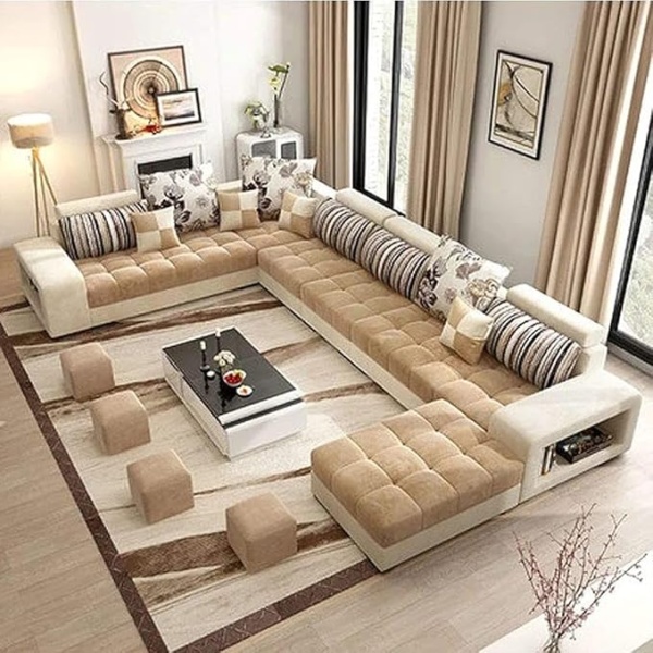 Ripple FURNITURE Apartment and living room corner sofa set (Cream)