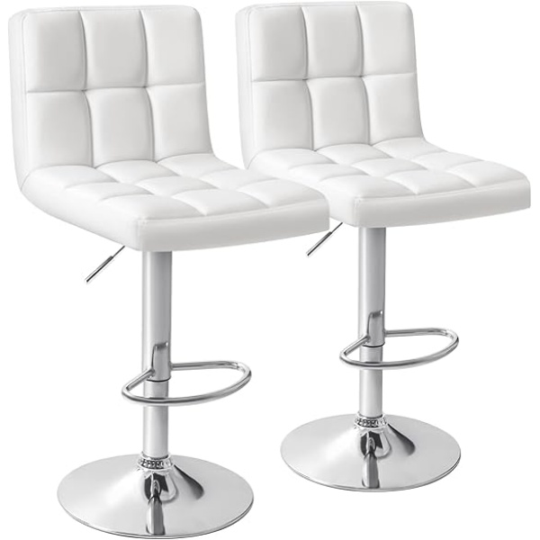 Ripple FURNITURE Bar Stools Modern Pu Leather Adjustable Swivel Barstools, Armless Hydraulic Kitchen Counter Bar Stool Synthetic Leather Extra Height Square Island Barstool With Back Set Of 2(White)