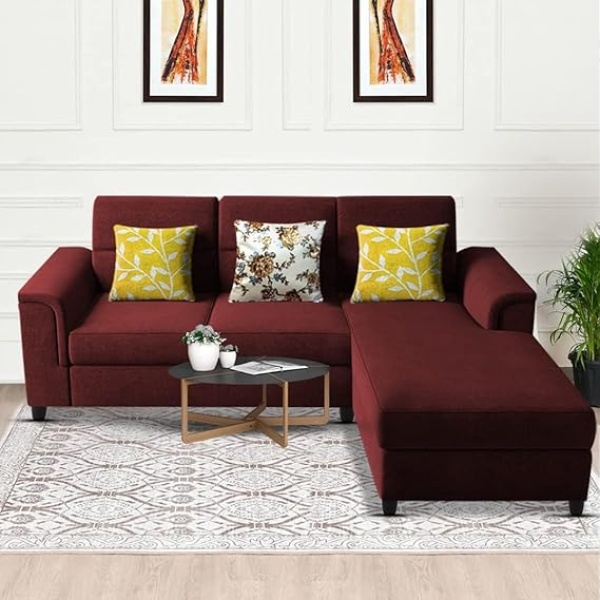 Ripple FURNITURE Elegant 4 Seater L Shape Sofa Set for Living Room (Maroon)