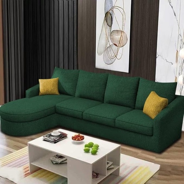 Ripple FURNITURE Sumptuous Serenity: The Round Lounger L-Shape 6 Seater Sofa Set for Your Living Room (LHS) (Green)