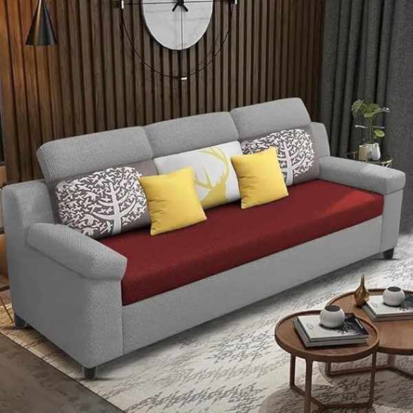Ripple FURNITURE Luxury 3 Seater Sofa For Living Room In Premium Fabric (Maroon Grey)