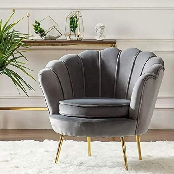 Ripple FURNITURE Round shaped Flower chair - Mettle legs - velvet (Grey)