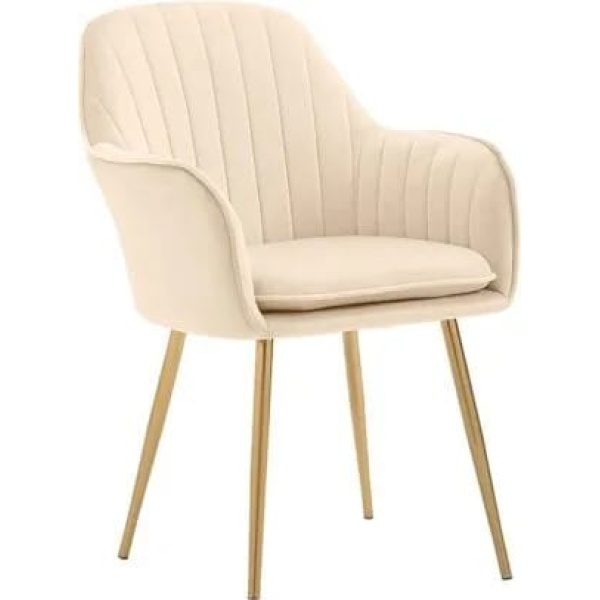 Poppins HOME Modern Nordic Design Cozy Light Luxury Simple And Durable Velvet Dining Chairs in Gold Leg (Beige)
