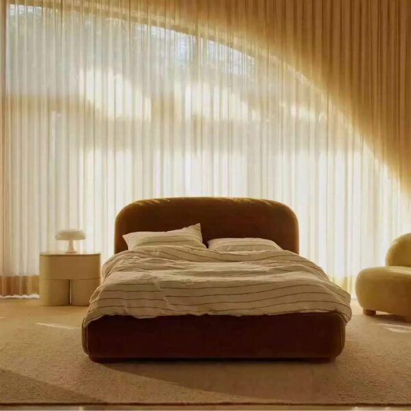 Ripple Swirl Upholstered Bed – Mustard Yellow