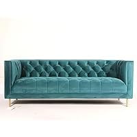Opulent Italian Elegance: Luxurious White Velvet 3-Seater Sectional Sofa (Turquoise)