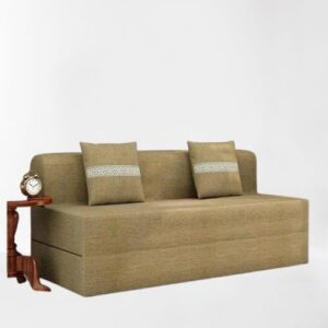 Ripple Furniture 3-Seater Sofa Cum Bed, Premium Cotton Velvet, Mocha Brown, 182.8 x 76.2 x 71.1 cm, with Designer Cushions (Beach Cream)