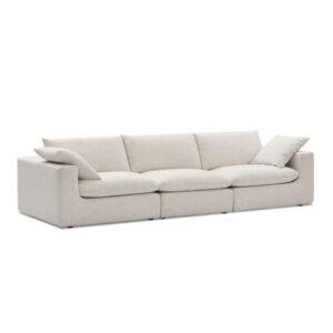 Ripple Furniture Modern Sectional Sofa, 3-Seater, Velvet Upholstery, Armless Design, Cream White, 280 x 94 x 71 cm