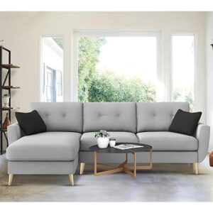 "Royal Azure Elegance 4 Seater L-Shaped Living Room Sofa in Plush Velvet Fabric" (LHS, Grey Fabric)