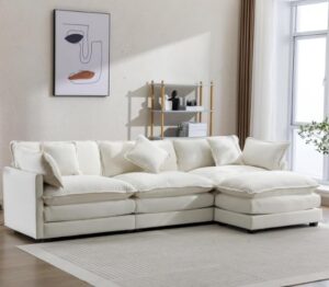 Beige Sectional Sofa with Chaise Lounge, 3-Seater