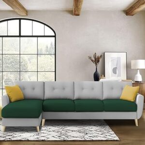 "VerdeLux L-Shaped Sofa Set - 6 Seater (LHS) with Premium Velvet Upholstery" (Green Grey Fabric)