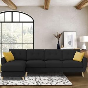 "VerdeLux L-Shaped Sofa Set - 6 Seater (LHS) with Premium Velvet Upholstery" (Black Fabric)