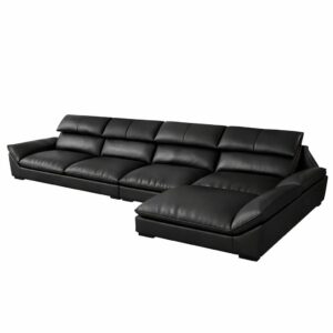 Nordic Style Modern Leather Sofa Couch for Living Room, Luxury Minimalist 3-Seater Upholstered Couch, Contemporary Nordic Design Lounge Sofa for Home & Apartment (Black)