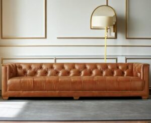 Ripple FURNITURE Tufted Leather Chesterfield Sofa, 300 cm, Brown