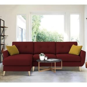 "Royal Azure Elegance 4 Seater L-Shaped Living Room Sofa in Plush Velvet Fabric" (LHS, Maroon Fabric)