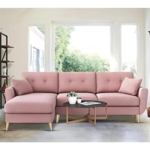 "Royal Azure Elegance 4 Seater L-Shaped Living Room Sofa in Plush Velvet Fabric" (LHS, Pink Fabric)