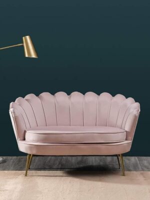 Two Seater Flower Chair - mettle legs - Velvet (Pink)