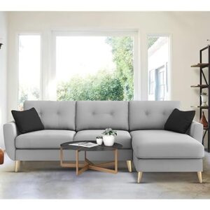 "Royal Azure Elegance 4 Seater L-Shaped Living Room Sofa in Plush Velvet Fabric" (RHS, Grey Fabric)