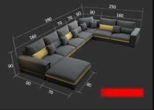Ripple FURNITURE Luxury Living Room Sectional Sofa Set with Chaise Lounge, Ottoman, (Yellow-Grey)
