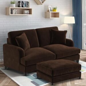 Ripple FURNITURE Sedona 2 Seater Velvet Sofa Set with Ottoman (Brown)
