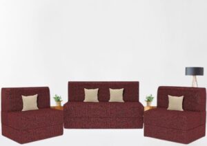 Ripple Furniture 5-Seater Sofa Cum Bed Set, Maroon, 3+1+1 Configuration, Convertible Queen Bed with Guest Lounger, Premium Velvet Upholstery