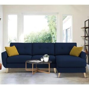 "Royal Azure Elegance 4 Seater L-Shaped Living Room Sofa in Plush Velvet Fabric" (RHS, Blue Fabric)