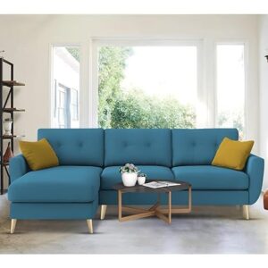 "Royal Azure Elegance 4 Seater L-Shaped Living Room Sofa in Plush Velvet Fabric" (LHS, Turquise Fabric)