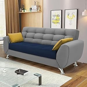 Casaliving Leadown 3 Seater Sofa with Ottman for Living Room Premium Fabric Sofa (Blue Grey)
