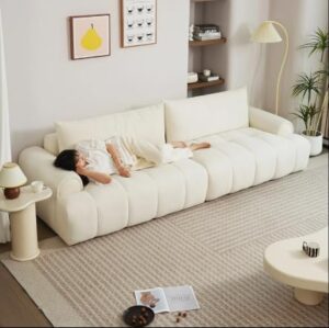 Ripple Modern Living Room Sofa, Channel Tufted Fabric Couch, Beige