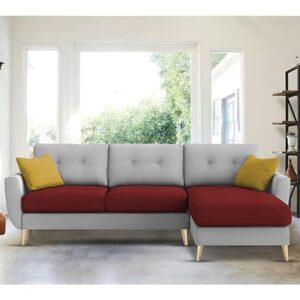 "Royal Azure Elegance 4 Seater L-Shaped Living Room Sofa in Plush Velvet Fabric" (RHS, Maroon Grey Fabric)