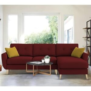 "Royal Azure Elegance 4 Seater L-Shaped Living Room Sofa in Plush Velvet Fabric" (RHS, Maroon Fabric)
