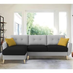 "Royal Azure Elegance 4 Seater L-Shaped Living Room Sofa in Plush Velvet Fabric" (LHS, Black Grey Fabric)