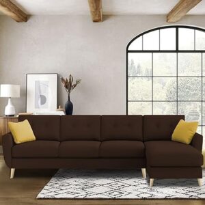 "VerdeLux L-Shaped (RHS) Sofa Set - 6 Seater with Premium Velvet Upholstery" (Brown Fabric)