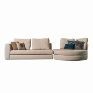 Ripple Furniture Modern Modular Corner Sectional Sofa, Beige Linen Fabric, Contemporary Living Room Set with Round Chaise Lounge