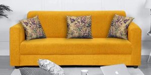 Wooden 3 Seater Sofa For Living Room (Yellow Fabric)