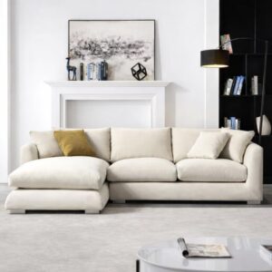 Cream L-Shaped Sectional Sofa with Chaise Lounge, Modern Upholstered Deep Seat Couch, 3 Seat, for Living Room and Apartment