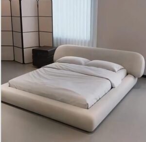 Ripple FURNITURE Modern Upholstered Platform Bed Frame with Rounded Curved Headboard, Beige Fleece Fabric, Low Profile Wood Construction,