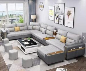 Modern Couch U Shaped Faux leather Living Room Furniture Chaise Lounge Recliner Sectional L Shape Corner Sofa Sets