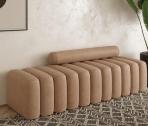 Ripple FURNITURE Modern Bench Round Back Ottoman (Light Brown)